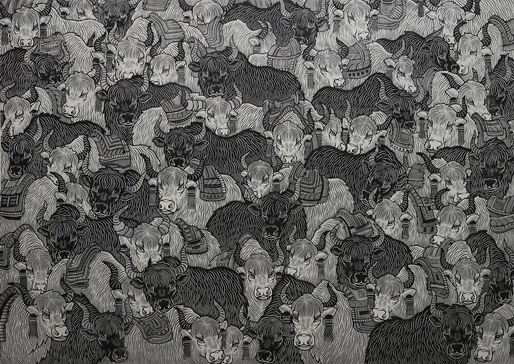 闫亮 版画  藏原牧歌120×85cm 2014年